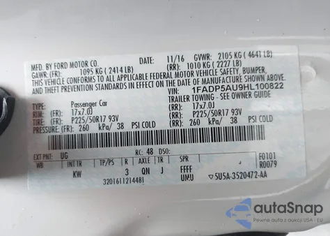2017 Ford C-Max Hybrid Se z USA, uszkodzony, nr VIN 1FADP5AU9HL100822